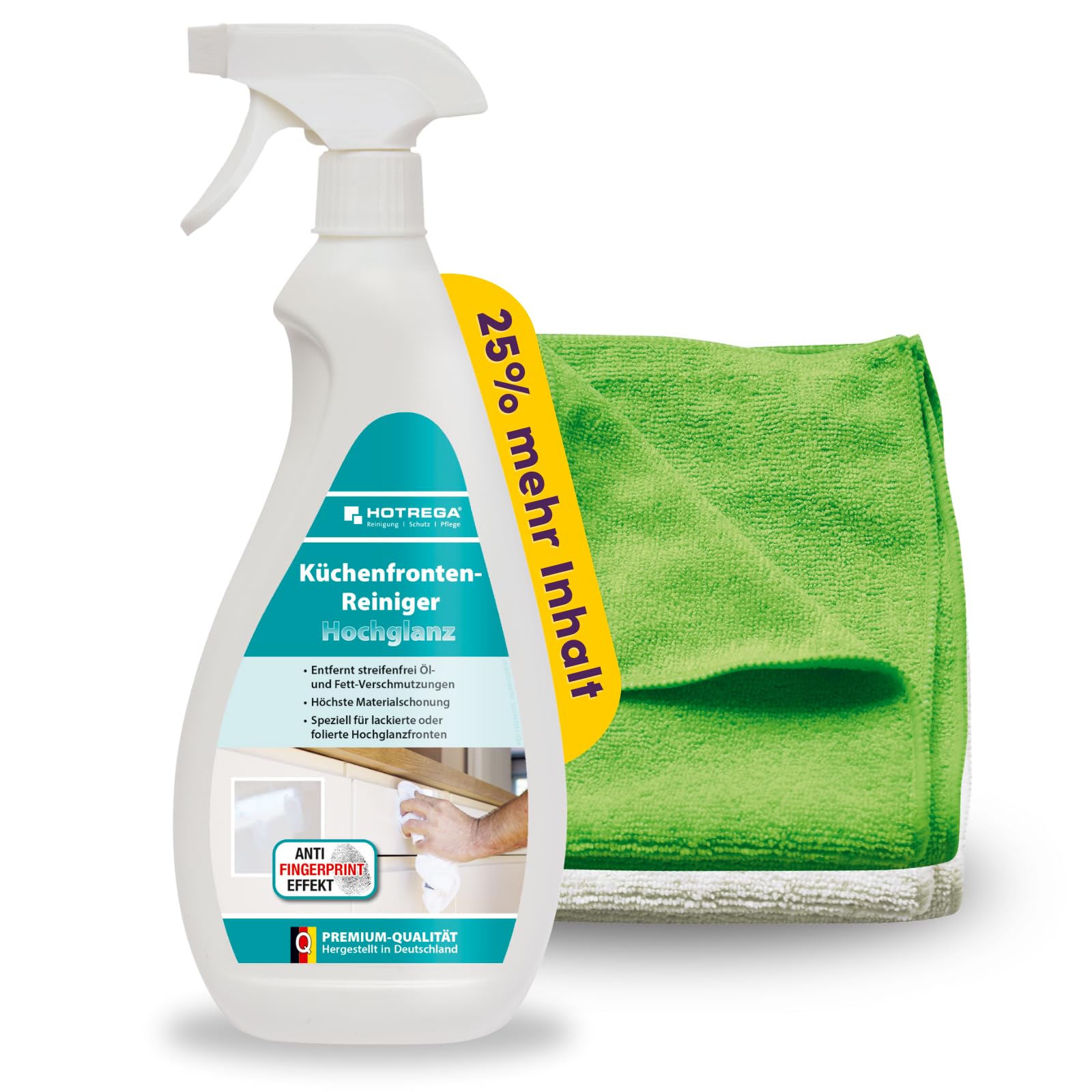 HOTREGA Küchenfronten Reiniger Hochglanz 750 ml inkl. 2 Microfaser-Tücher