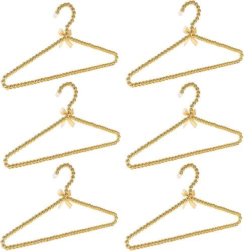 Miniatura 1 de Juego de 6 perchas de perlas para colgar la ropa, perchas para bodas, damas de honor, para vestidos de boda, perchas estándar de perlas (dorado, 6)