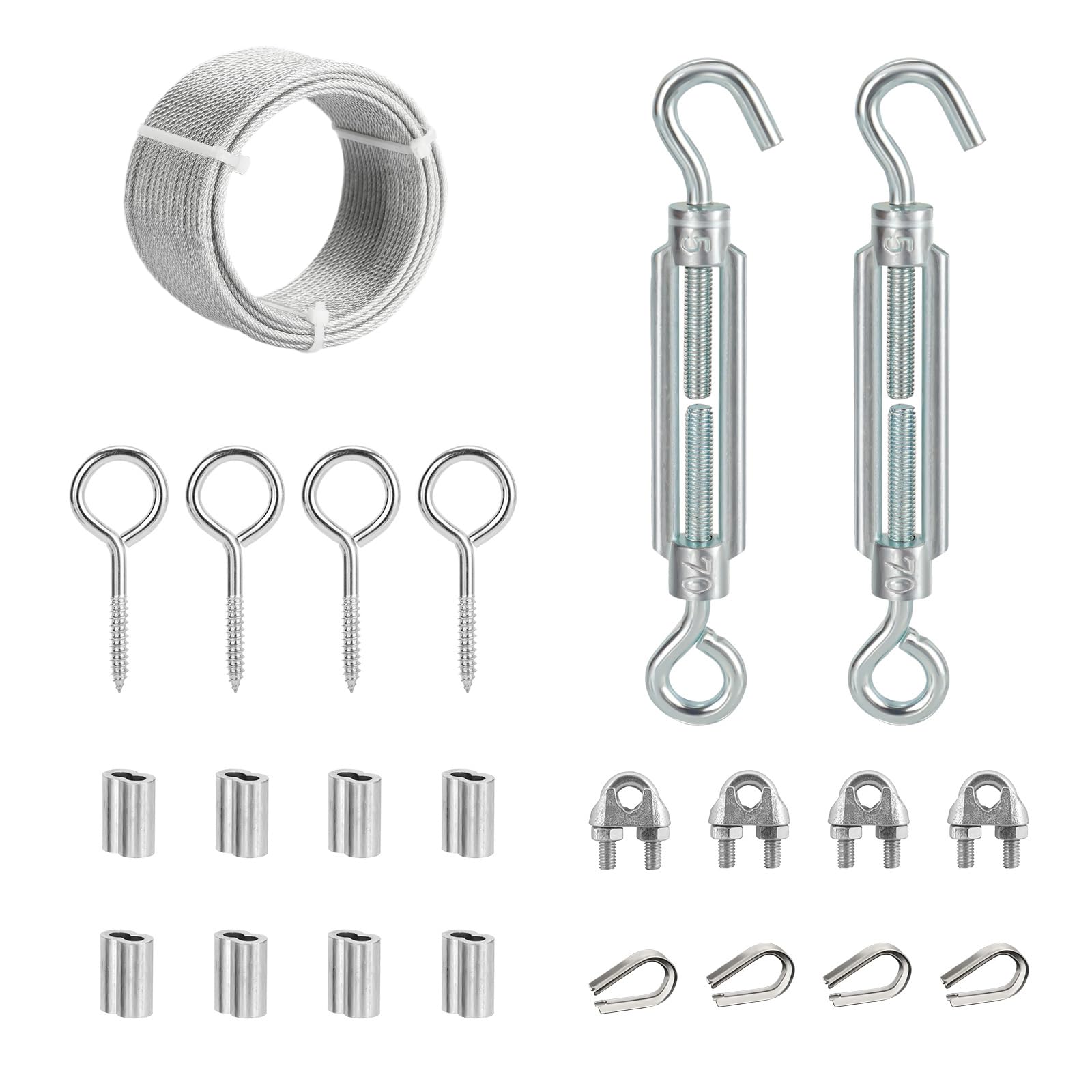 Hannger 1/8" Wire Rope Kit, 50FT PVC Coated Steel Cable with Tensioner, Garden Plant Support, Clothesline, String Light Cable, Stair Handrail, Ground