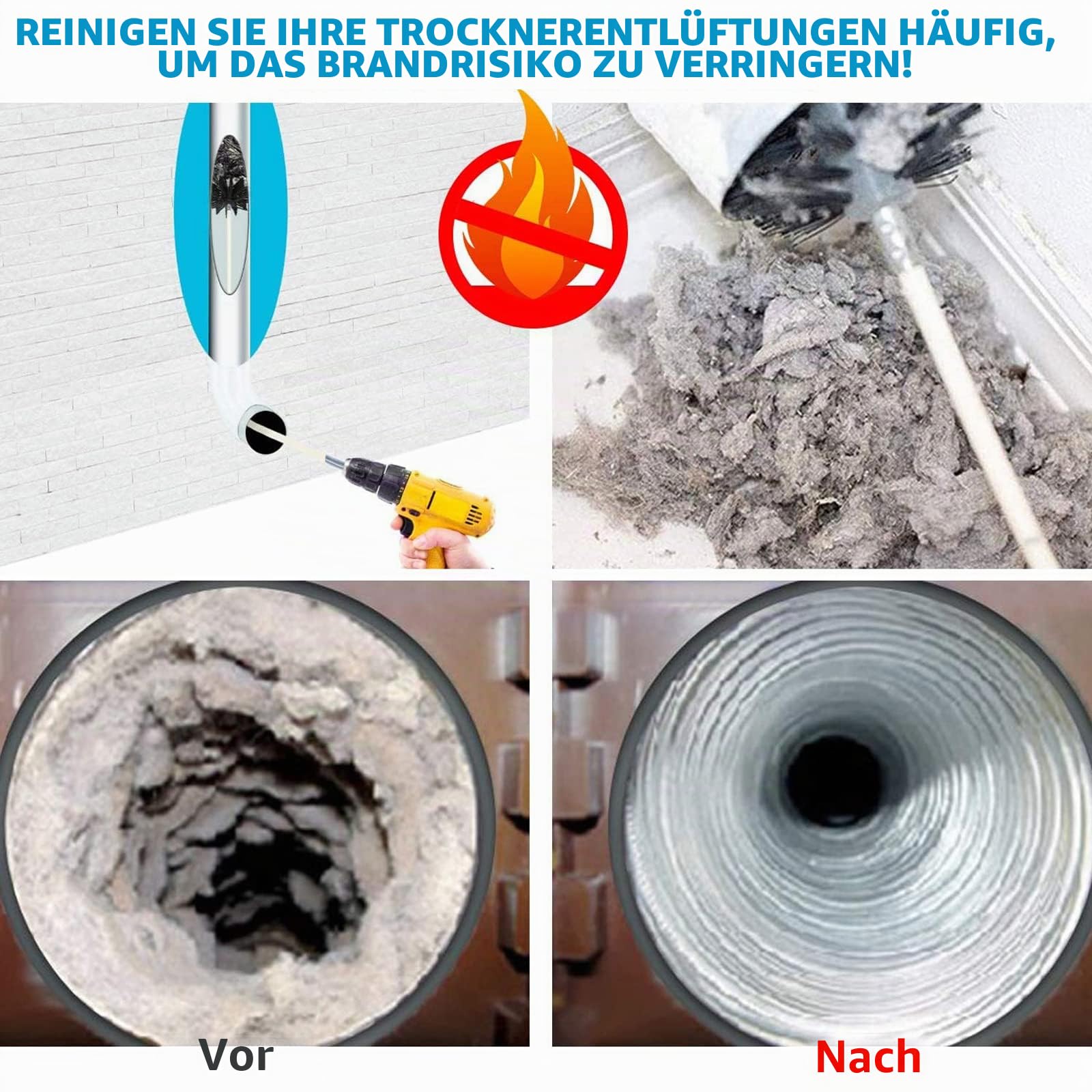 Kaminbürste Stange Set, Durchmesser 120mm, Kaminbürste enthält 12 Flexible Stangen 410mm und 2 Bürstenkopf Holzofen Kaminbürsten-Kit Kaminreinigungsstab Reinigungsbürste Trockenrohr Reinigungsbürste