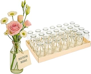 NaDeco Glasflaschen 32 Stück 10,5 x 4,8cm, Deko-Flaschen Set Vasen Tischdeko Fläschen Glasfläschchen Windlichter Glas-Dekoration Minivasen, kleine Gläser zu Weihnachten Hochzeit Geburtstag