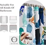 Rideau de douche bleu foncé, Rideau de Douche Florale Bleu Navy Set pour salle de bain,Bleu vert aquarelle fleur de tissu Rideau de bain avec crochets, 72x72in