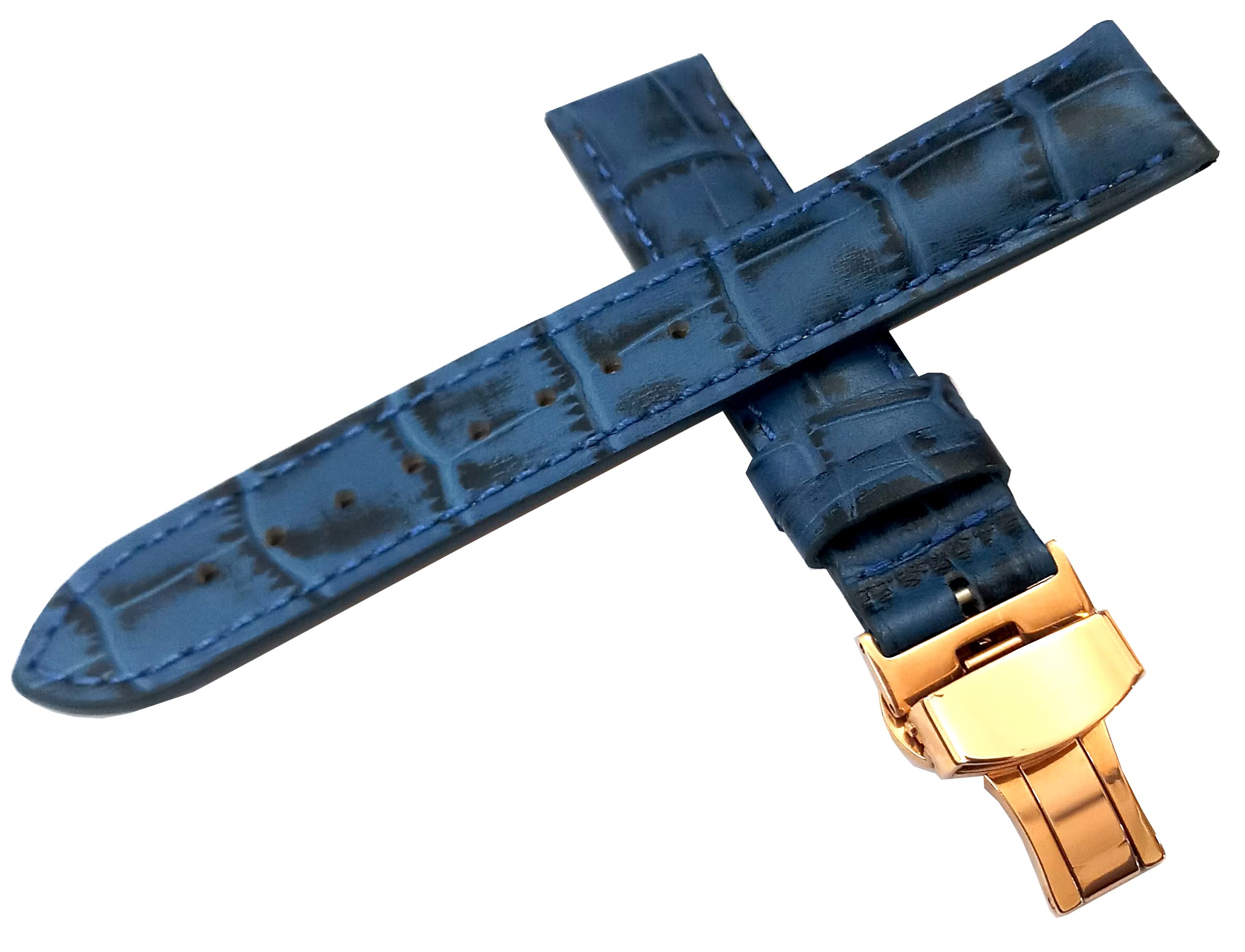 ewatchaccessories18mm Genuine Leather Blue Watch Band Strap for Men and Women | Comfortable and Durable Material | Deployment Rose-Buckle-5
