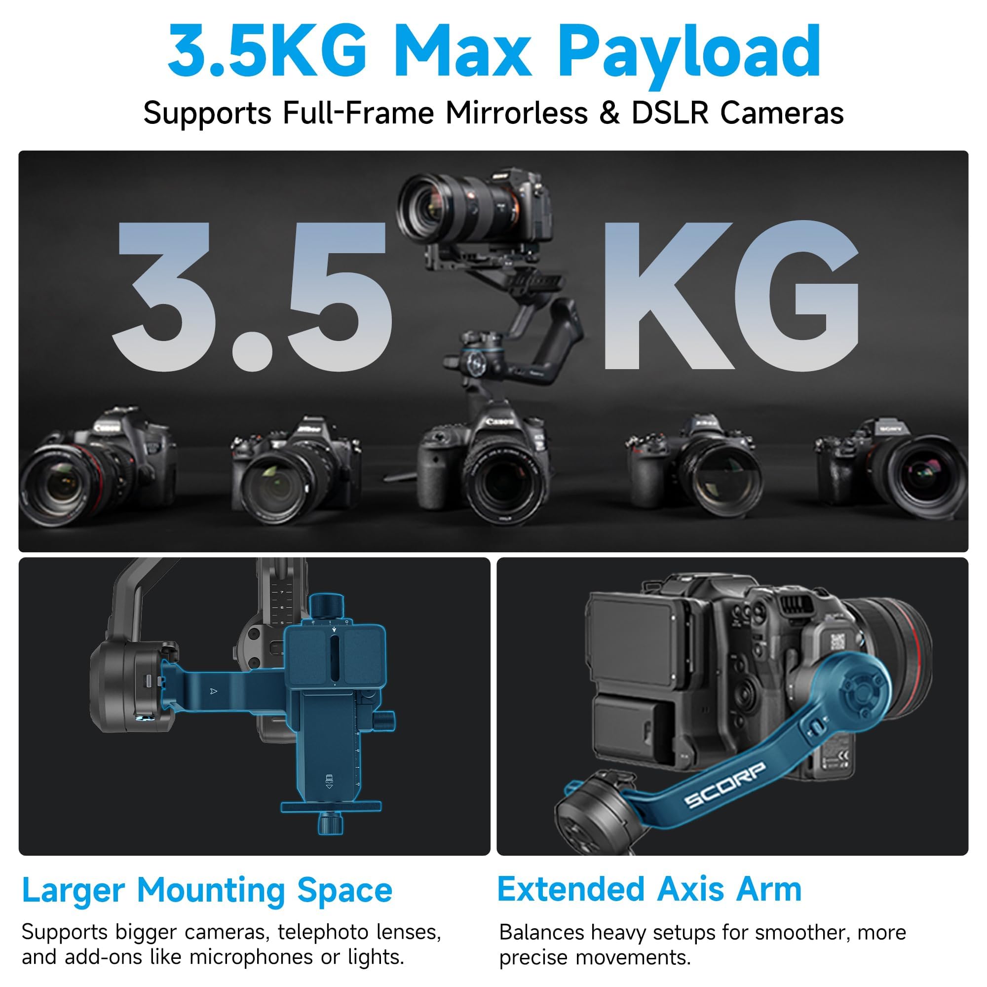 FeiyuTech SCORP-C2 Stabilizzatore Gimbal per Fotocamere DSLR e Mirrorless, Tracciamento AI Integrato, Ripresa Verticale Nativa,Carico Utile di 3,5kg/7,72 libbre per Canon/Sony/Panasonic/Nikon/Fujifilm