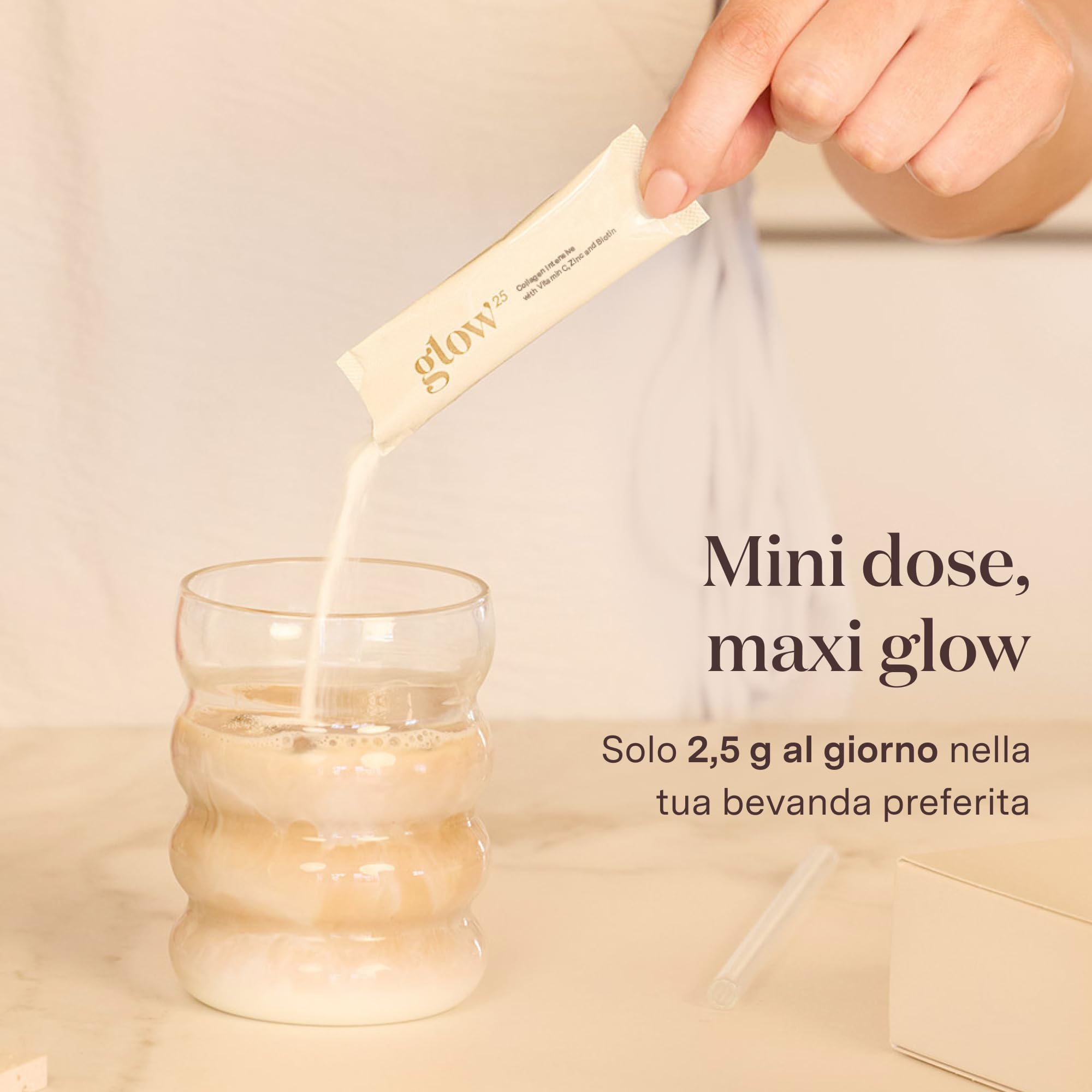 Glow25® Collagen Intensive – Tripeptidi, vitamina C, zinco, biotina | Collagene marino idrolizzato premium con tripeptidi, vitamina C, zinco, biotina – Peptidi di tipo I e III