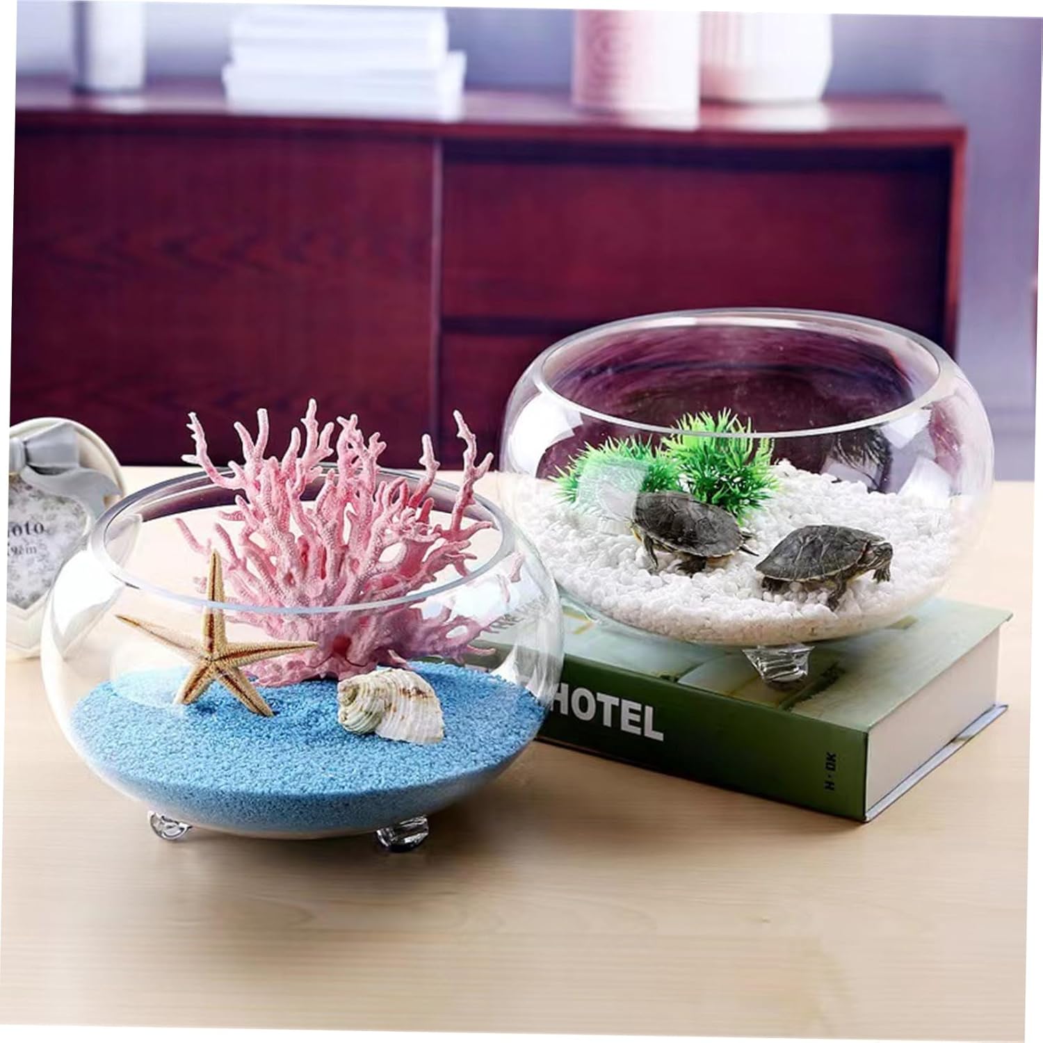 Hemoton Terrarium Glass Fish Bowl Vase for Hydroponic Plants and Decorative Centerpiece Round Glass Aquarium for Home Office Wedding Decor