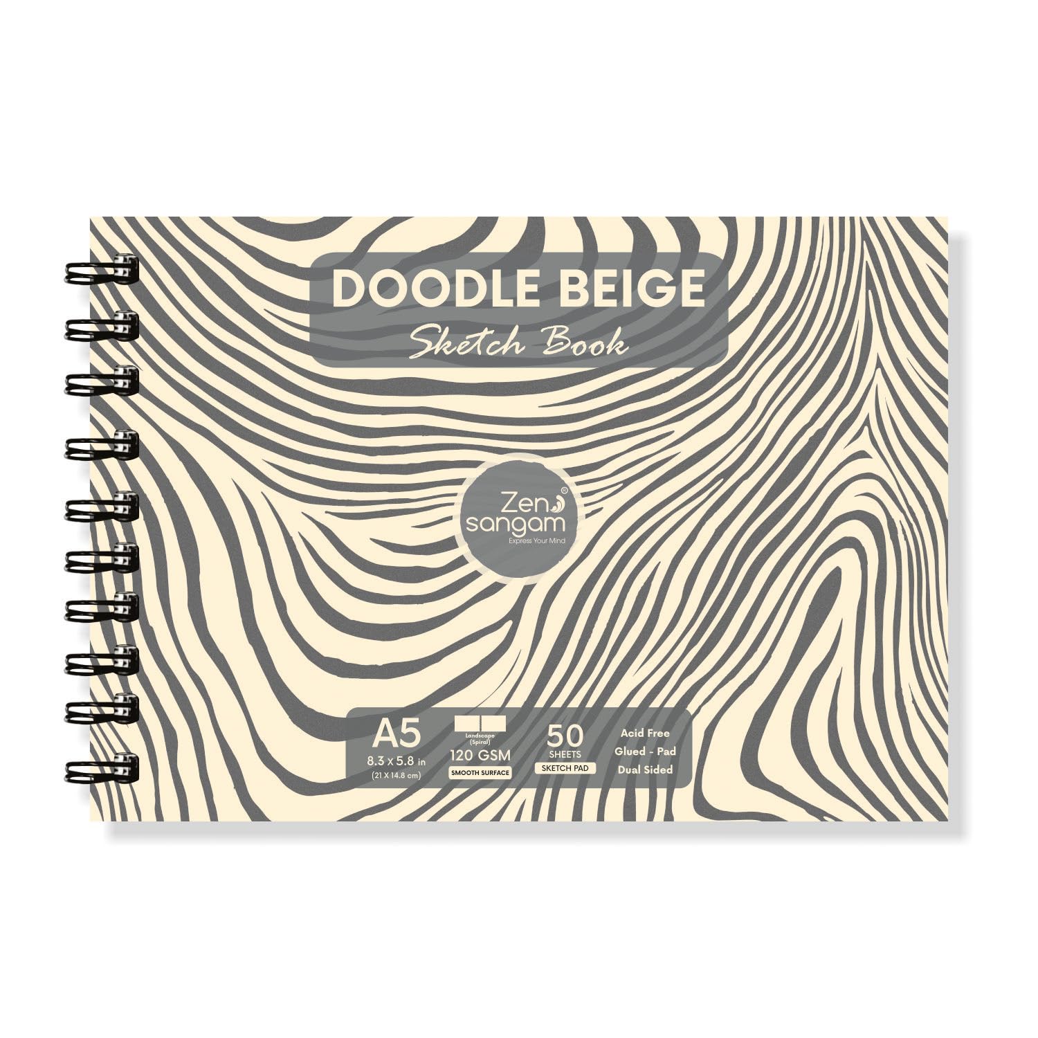 Zen Sangam Artists’ A5 Spiral 120 GSM Beige Toned Paper Sketchbook - Landscape - Smooth Surface - 50 Sheets | Size (29.7x15cm) for Color Pencils,Fineliners,Crayons,Oil Pastels,Wax Crayons,Charcoal-image-6