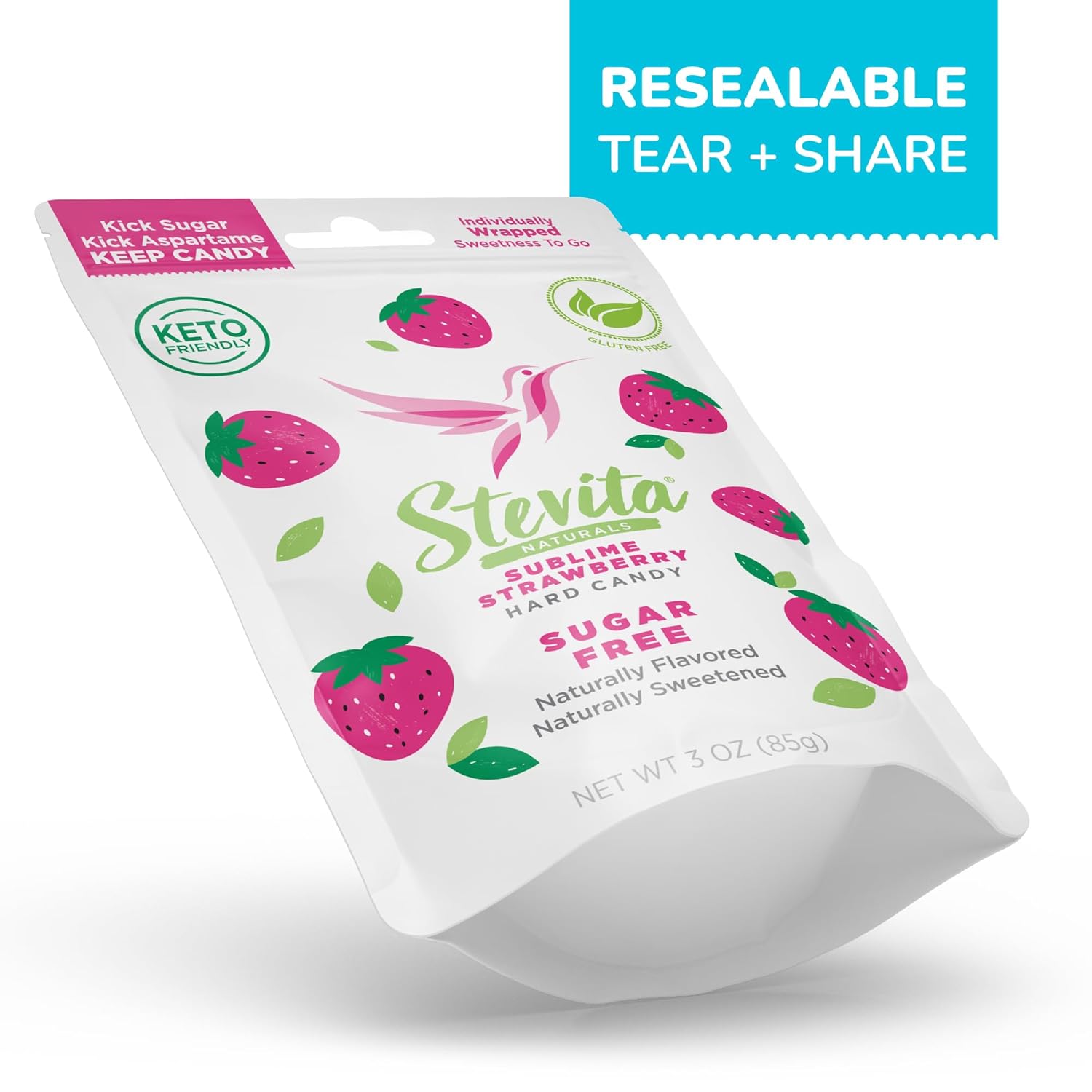 Stevita Hard Candy, Sublime Strawberry - Pack of 6 - Sugar & Aspartame Free - Naturally Flavored & Sweetened - Non-GMO, Gluten Free, Keto Friendly