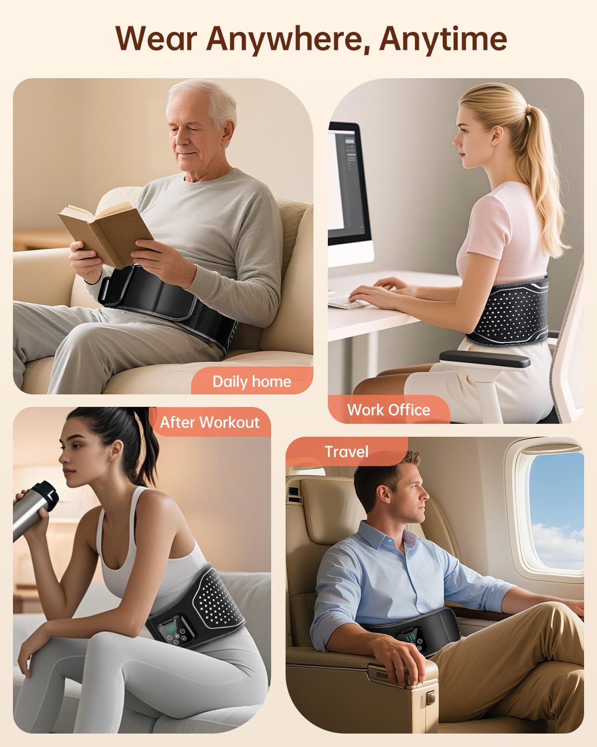 YUHUO Lower Back Massager with Heat, Heating Pad for Back Pain Relief, Wrap Around Heating Pad with 4 Heat 3 Vibration, Adjustable Size, Touchscreen Control, Gifts for Women Men Mom Dad