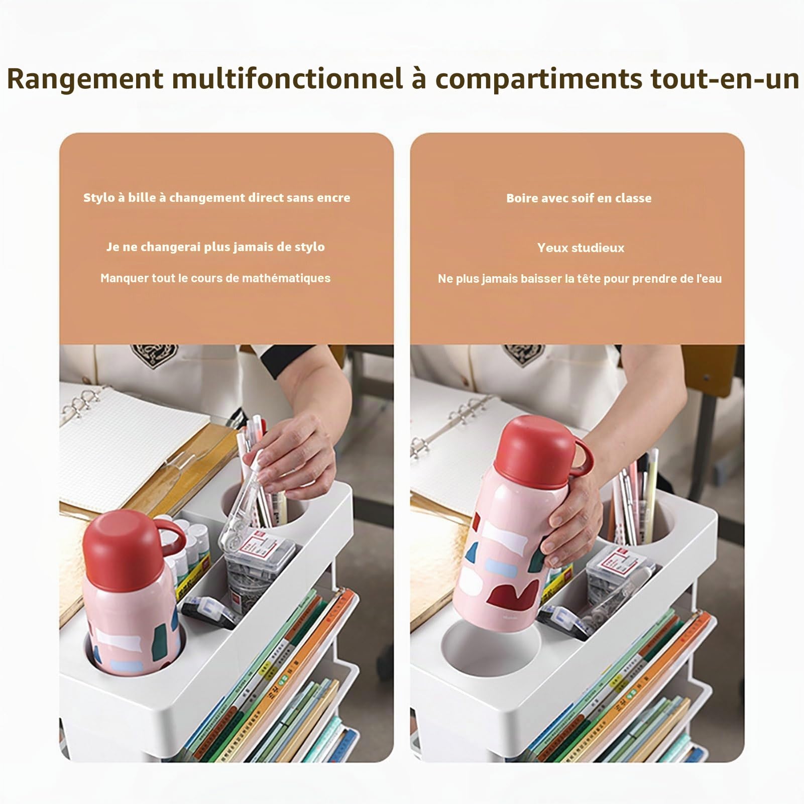 Bibliothèque mobile à 5 niveaux avec roulettes verrouillables, étagères roulantes, chariot utilitaire pour livres, documents, maison, bureau, salle de classe, organisation de rangement, blanc
