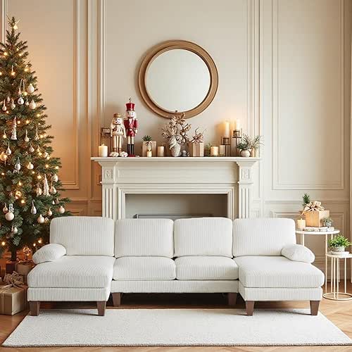 VINGLI 110' U Shaped Comfy Sectional Couch, Double Chaise Sofa