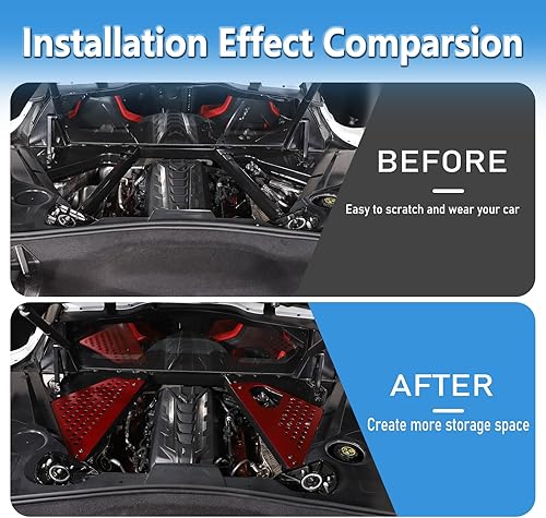 Miniatura 2 de Cubierta de protección para el compartimiento del motor compatible con Chevrolet Corvette C8 Stingray 2020-2024, aleación de aluminio, 2 piezas,