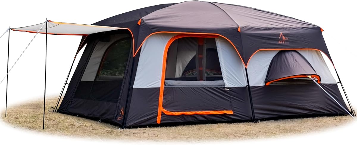 Tienda de campaña extra grande para 12-14 personas, tiendas de campaña familiares, 2 ventanas saledizas, 2 habitaciones y 3 puertas, 3 ventanas con malla, impermeable, pared recta, doble capa, tienda grande para exteriores, picnic, camping