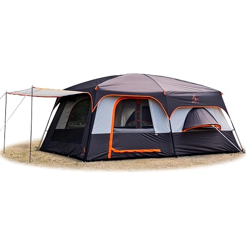 KTT Extra Large Tent 12-14 Person,Family Cabin Tents,2 Bay-Windows,2 Rooms and 3 Doors 3 Windows with Mesh,Waterproof,Straight Wall,Double Layer,Big Tent for Outdoor,Picnic,Camping