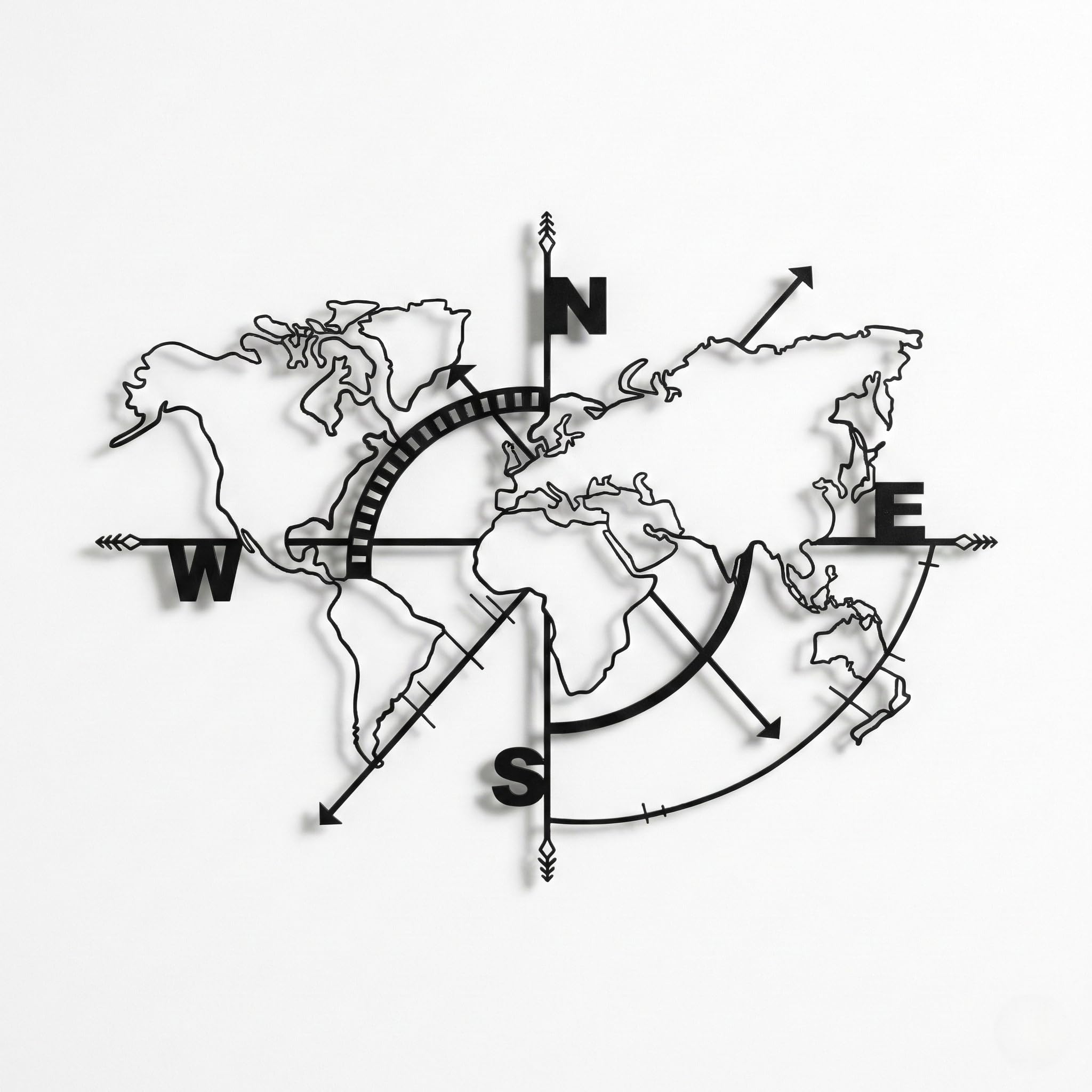 Dekadron Carte du monde en métal, boussole, carte du monde sans bordures, décoration murale, panneau en métal, tentures murales (98 x 75 cm)