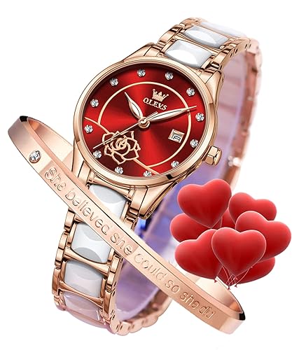 OLEVS Ladies Watch Rose Gold Ceramic Designer Elegant Note Fashion