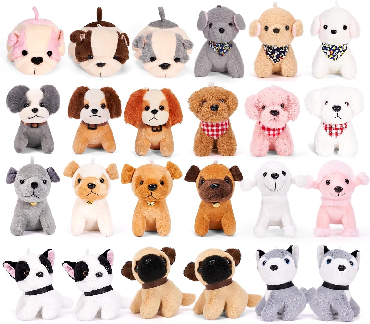 Niceup 24 piezas Adopta un cachorro regalos de fiesta para niños Mini perro de peluche sin dulces Cesta de Pascua Rellenos de animales de peluche a granel Adopción de patas de perro Juguetes para muñecas para mascotas Fiesta de cumpleaños Bolsas de regalos Rellenos para el aula Regalo de recompensa
