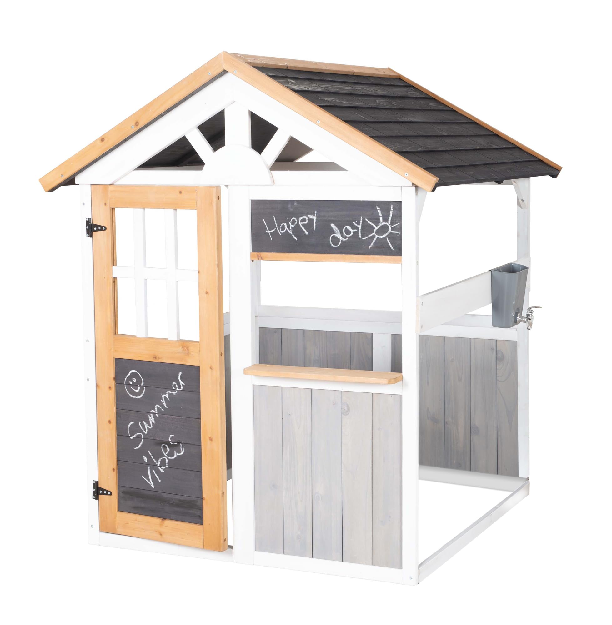 roba Spielhaus Outdoor Kinder ab 18 Monaten - Gartenhaus aus Holz mit Verkaufstheke & Wasserhahn - Kreatives Spielgerät für draußen - Erweiterbar mit Zubehör-Küche & Picknicktisch - Mehrfarbig
