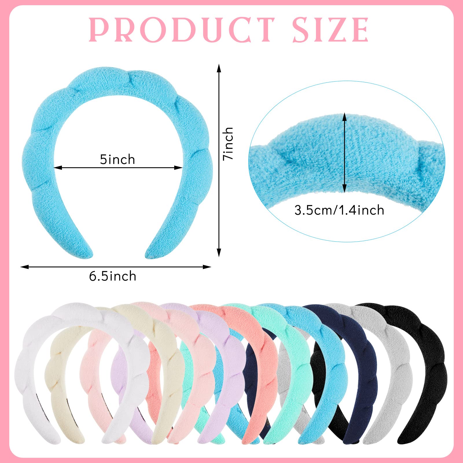 Censen 10 Pcs Spa Headband Bulk for Women Washing Face Puffy Sponge Makeup Headband Skincare Headwear Terry Towel Cloth Non Slip Hairband for Makeup Removal Wash Face, Mothers Day Gifts