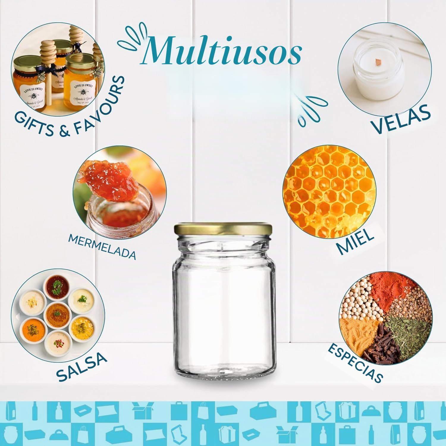 20 Tarros de Cristal 100 ml con Tapa Dorada + 20 Cajas de Cartón con Ventana – Botes de Mermelada de Regalo para Bodas y Detalles | Espirito Rebelde