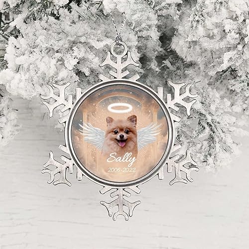 Miniatura 7 de Metal Snowflake Ornament - Chow Chow with Wings Dog in Heaven Ornament Custom Memorial Angel Dog Snowflake Metal Hanging Pendant Gift for Dog Lover