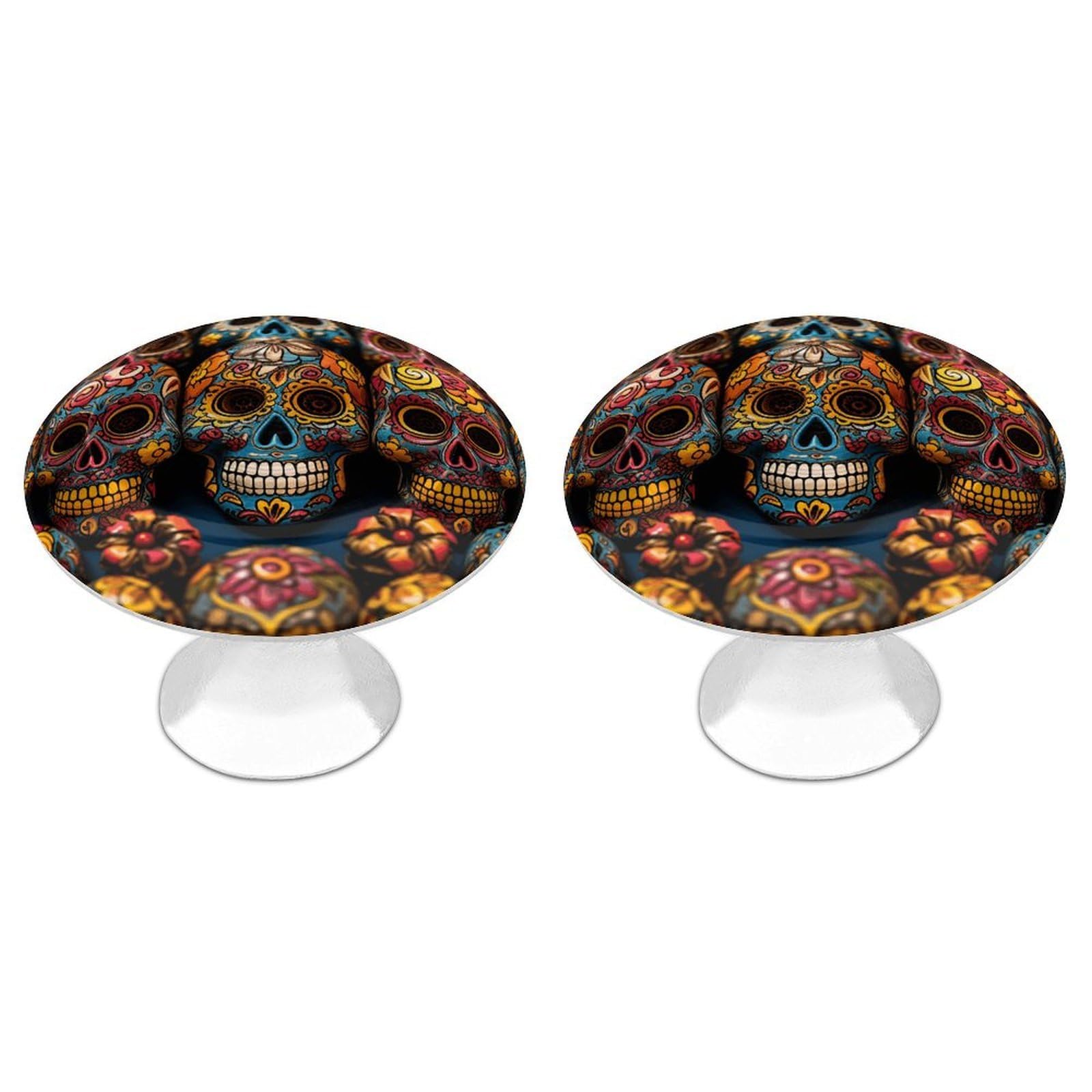 Vstadank Style Colorful Sugar Skulls Cabinet Knobs Round Wardrobe Pulls Simple Drawer Handles With Screw Aluminum Alloy Closet Door Pull Modern Cabinet Hardware For Dresser Drawers 2 Pack