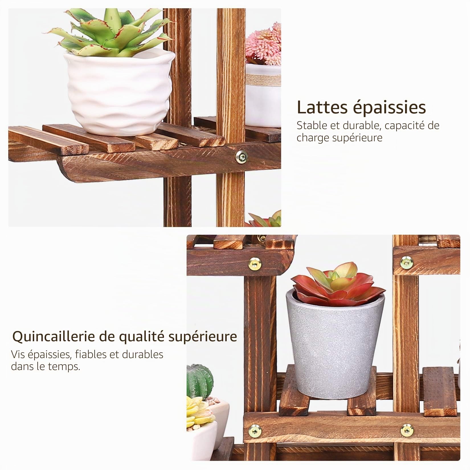 unho Petite Étagère Plante Balcon, Porte Plante En Bois Massif, Support Pour Plantes Succulentes à 5 Niveaux, Convient Pour Chambre Balcon Terrasse Véranda - 60x61.5x11.5cm, Charge Max 15kg