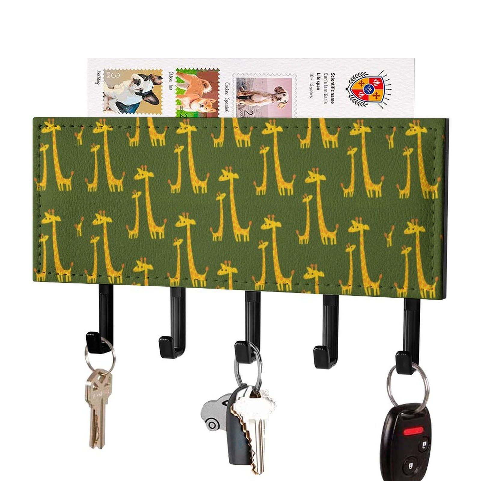 NCLQVJXZKHW Cartoon Giraffe Key Holder with 5 Hooks Key Hooks Wall Mounted Key Racks Key Hanger Organiser Shelf