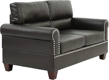 Poundex Bobkona Shelton Bonded Leather 2 Piece Sofa and Loveseat Set, Espresso