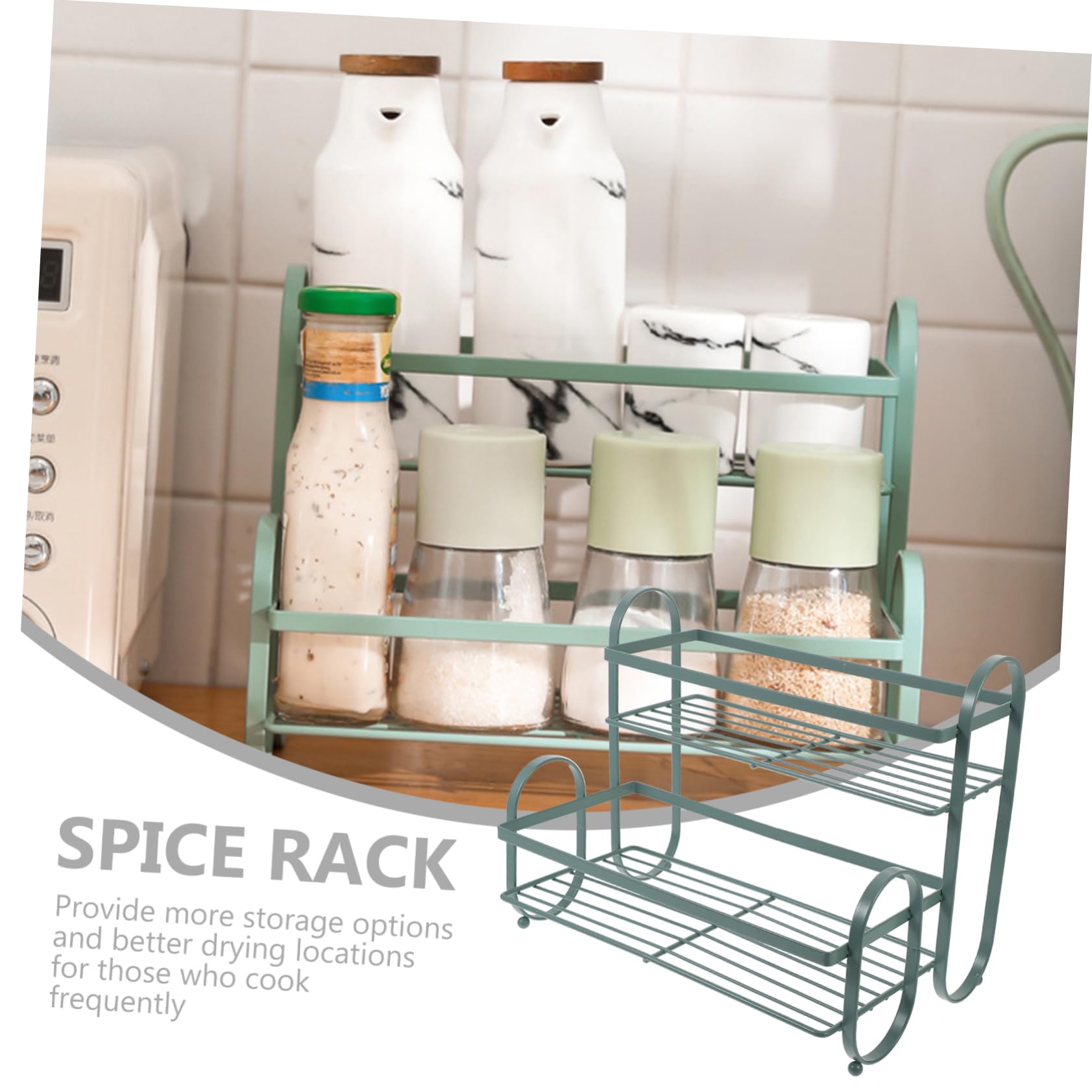Cabilock Porta Spezie in Ferro Mensola Multifunzione per Spezie per Mobile da Cucina Organizer per Condimenti Mensola per Bottiglie di Spezie A 2 Livelli