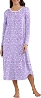 Ekouaer Women's Long Sleeve Henley Nightgown with Pockets - Full Length Sleepshirt, Soft Stretchy Sleep Dress S-3XL