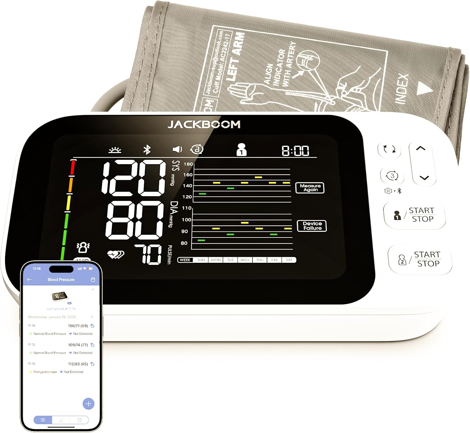 JACKBOOM Blood Pressure Monitor for Home Use, Automatic Upper Arm Blood Pressure Machine with 250 Readings Memory for Two Users
