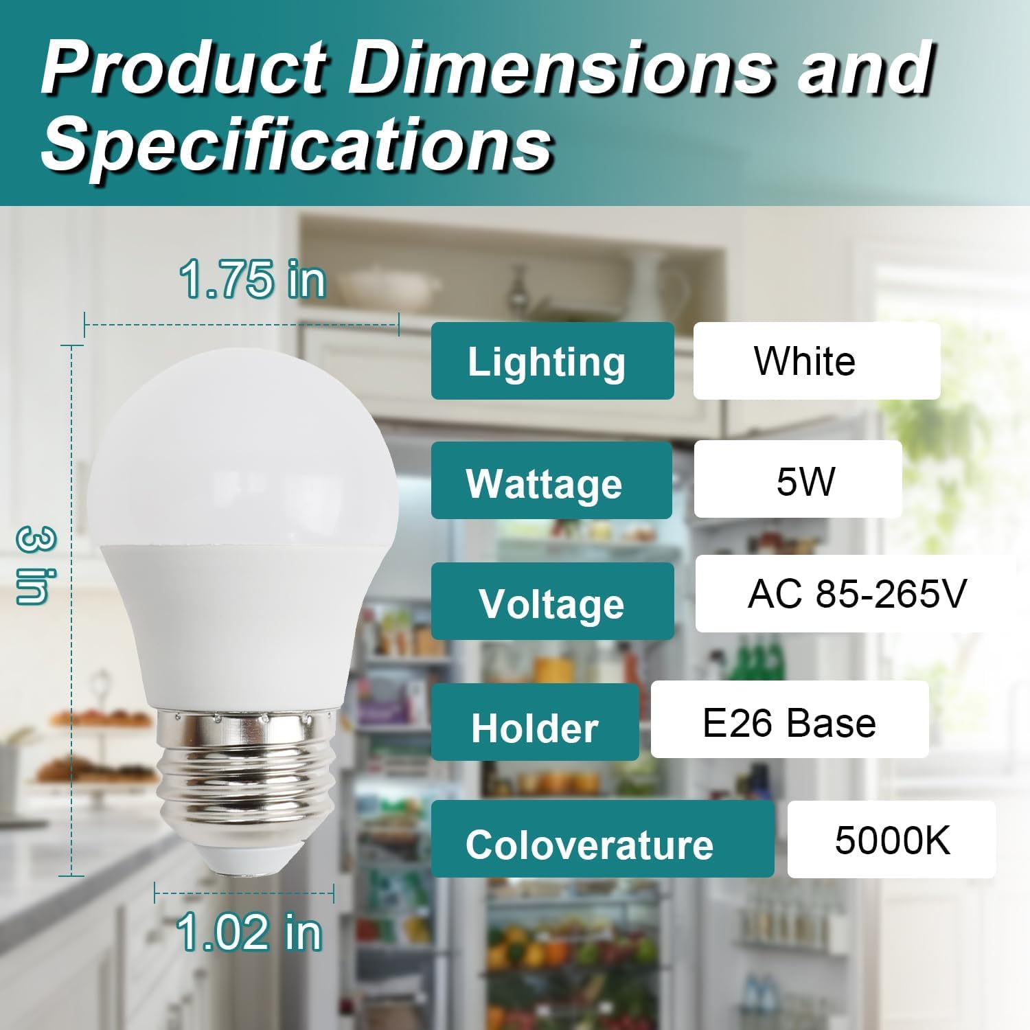 2PCS E26 5W Freezer Refrigerator LED Light Bulbs Compatible with Whirlpool Frigidaire Maytag Jenn-Air Amana Replace#: W10565137 W11043014 W10745744 W10820003