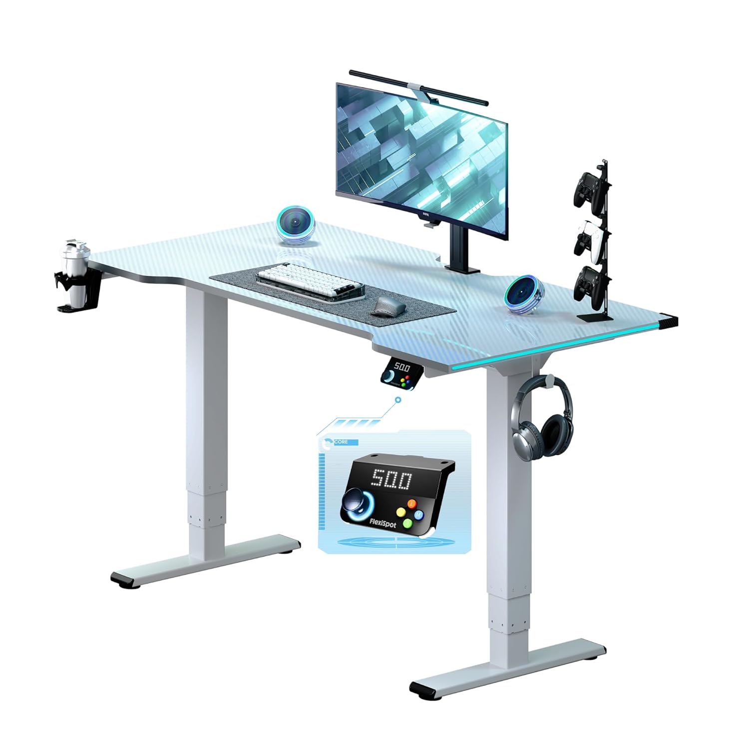 FLEXISPOT E6G CyberX RGB LED Electric Gaming Standing Desk 55 Inch Dual Motor 3-Stage Adjustable Desk up to
