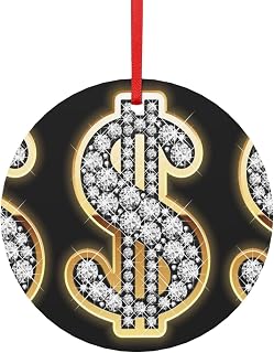 Christmas Aluminum Round Pendant Christmas Tree Decorgold Dollar Sign Print Pendants, Holiday Tags Ornaments for Holiday Home Decor