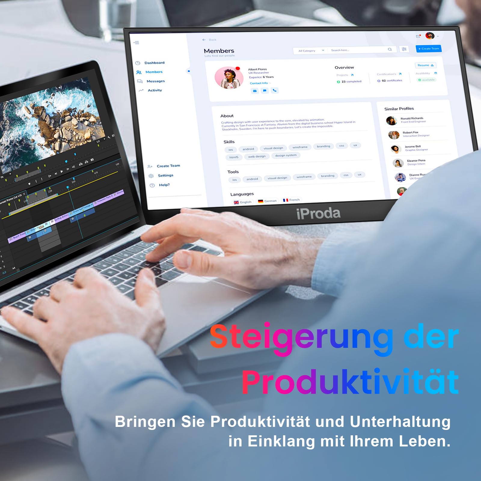18.5" Portable Monitor 100% sRGB, 1080P Tragbare Bildschirm | Laptop Bildschirm Erweiterung mit USB-C HDMI eingebauten Lautsprechern Display für PC, Handy, Xbox, PS 3/4/5 & TV