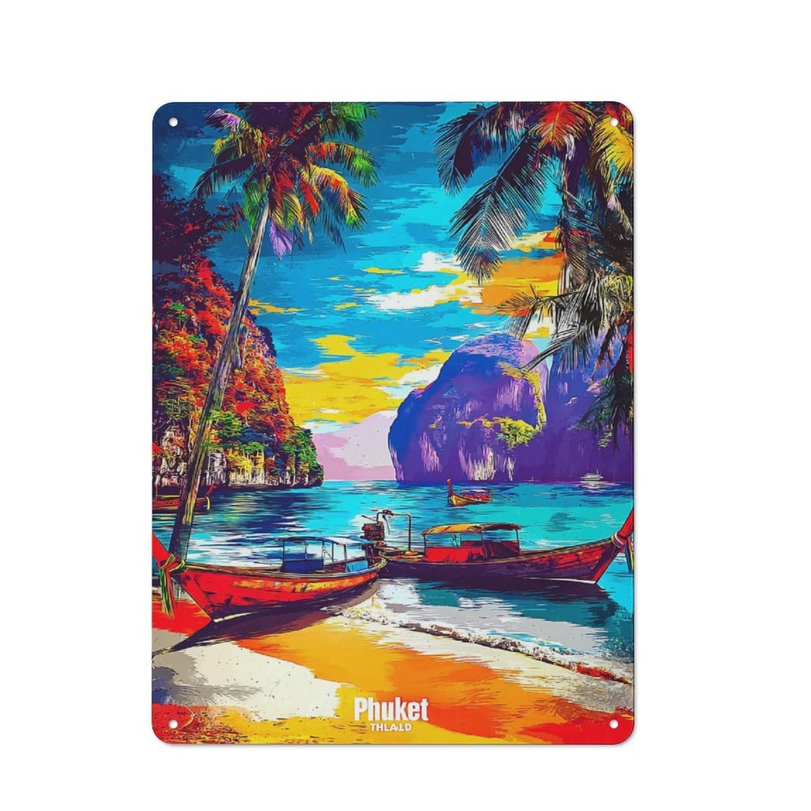 Junmoney Colorful Sunset In Phuket Tin Sign 40X30cm With For Workshop Wall, Vintage Decor, Gift For Workshop Decor Fans During The Christmas Season