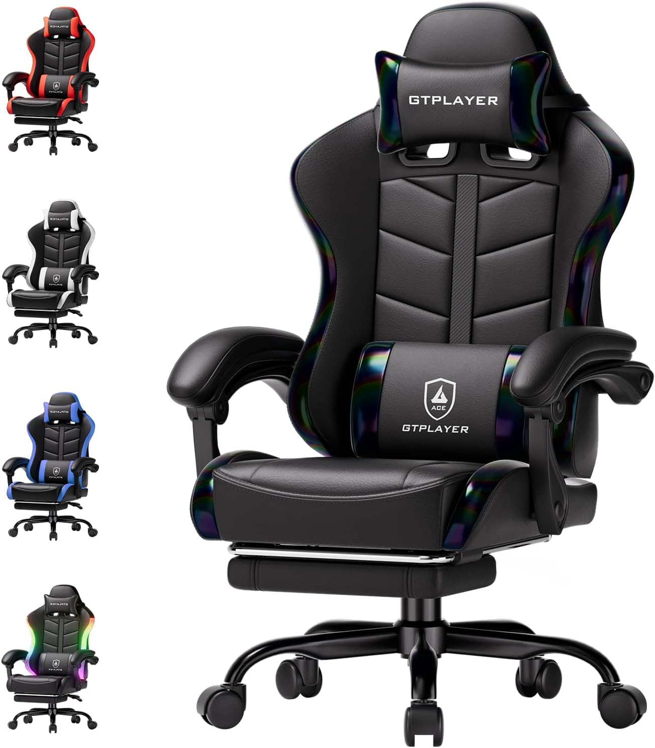 GTPLAYER Silla de juegos, sillas ergonómicas de oficina para computadora para adultos con reposapiés, altura ajustable, reposabrazos de conexión,