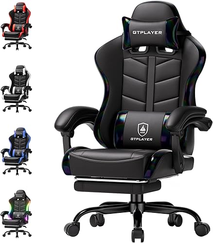 GTPLAYER Silla de juegos, sillas ergonómicas de oficina para computadora para adultos con reposapiés, altura ajustable, reposabrazos de conexión,