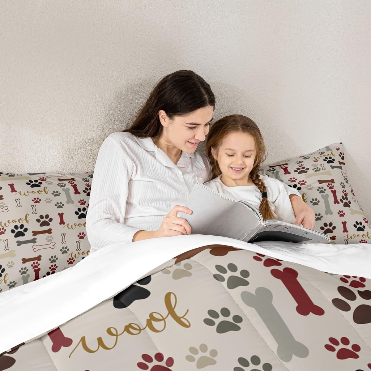Homewish Dog Paw Print Comforter Set Twin Size,Bone Pattern Bedding Set 2pcs for Kids Teens Girls Boys Room Decor,Pet Animal Quilt Set Cartoon Duvet Insert with 1 Pillowcase