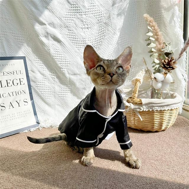 Foto 3 de 6 de ZHIHAN Ropa de Gato esfinge Pijama de Seda de Primavera y Verano Negro, Negro, L +