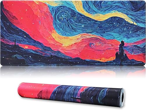 Miniatura 8 de Alfombrilla de mouse grande para juegos con bordes cosidos, [35.4 x 15.7 pulgadas] alfombrilla de mouse extendida con base de goma natural Firering