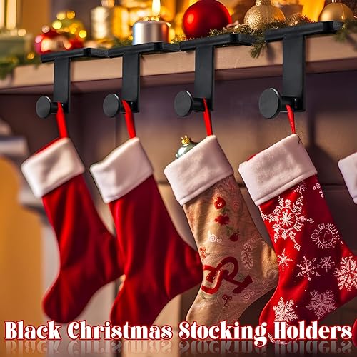 Miniatura 3 de Landhoow 4 soportes para calcetines de Navidad, ganchos de metal para colgar con almohadillas protectoras, mantel resistente para chimenea,