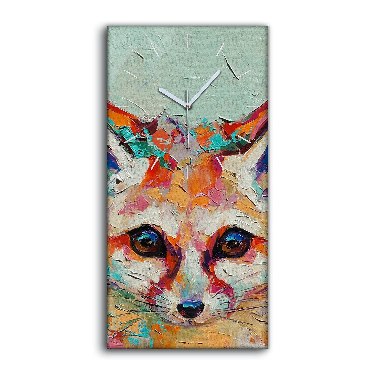 Horloge sur Toile Renard Abstrait 30x60cm - Pendule Murale Silencieuse Moderne