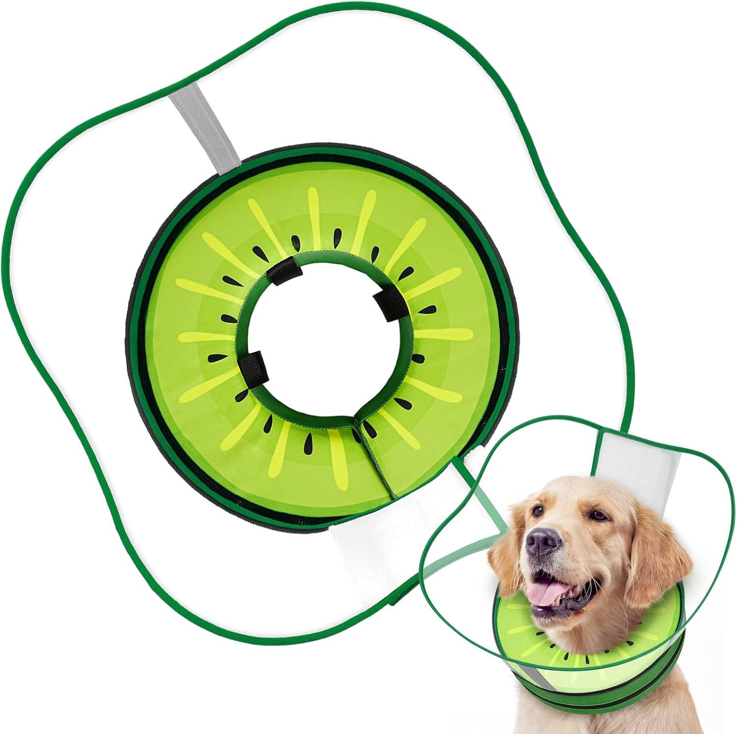Sponge Dog Cone Collar, Dog Recovery Collar Alternative with Detachable High Clear Shield, Adjustable Soft Neck Cone for Small Medium Large Dogs, Stop Licking After Surgery (Kiwi,XXL)