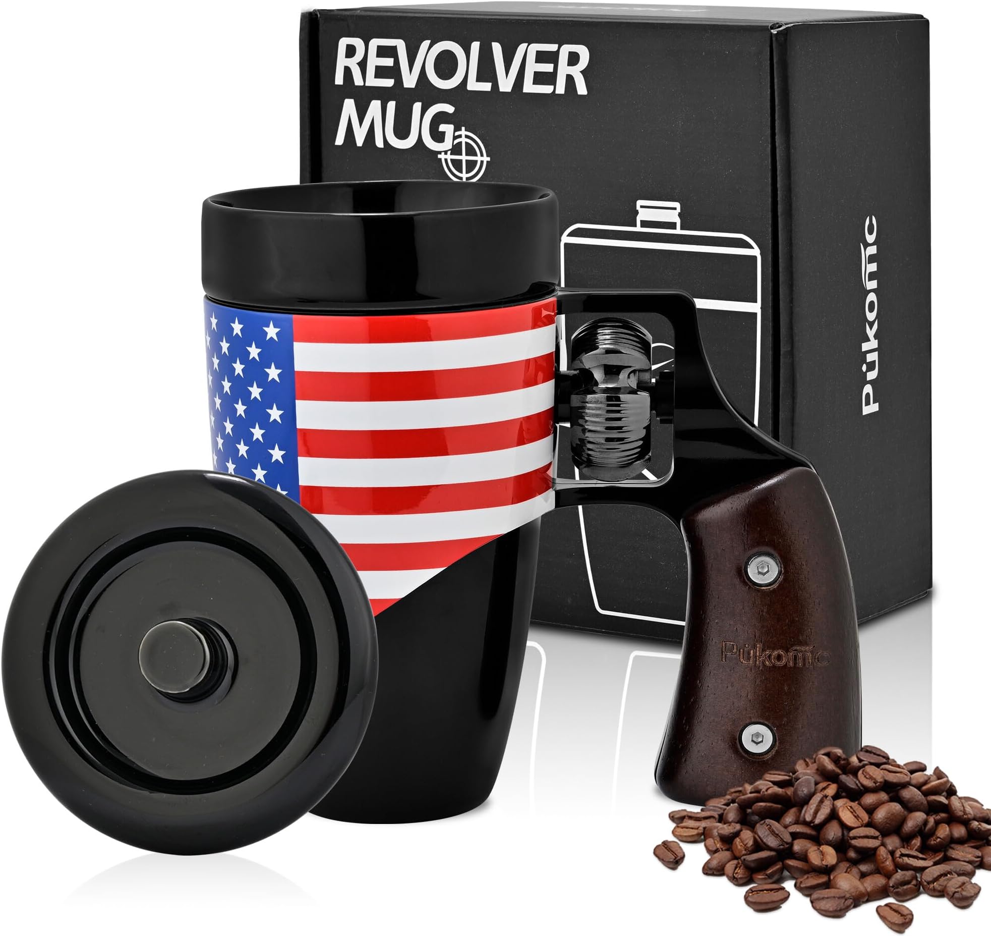Pukomc Novelty Ceramic Coffee Mug, Birthday Gifts for Men and Women, fathers gifts, Coffee Mugs for Men (16OZ) (Black & Flag)