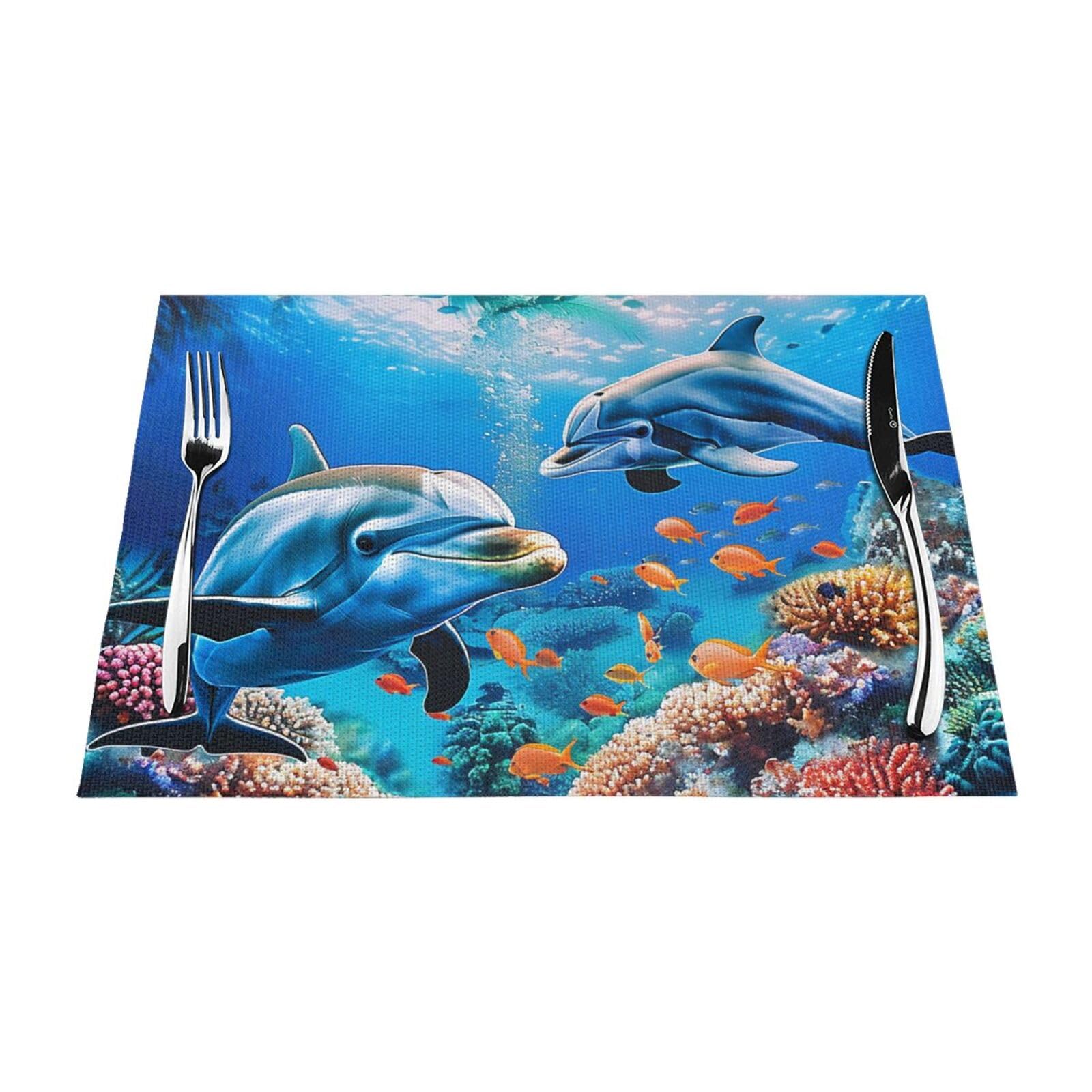 Set de table antidérapant PVC dauphins et coraux de qualité supérieure pour salle à manger