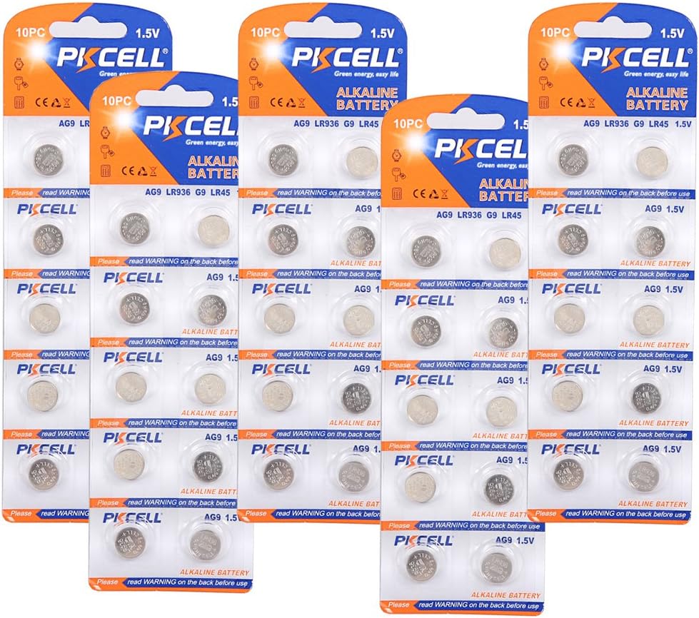 PKCELL LR936 Batteries LR45 1.5V AG9 G9 194 Button Cell Watch Batteries 50Pcs