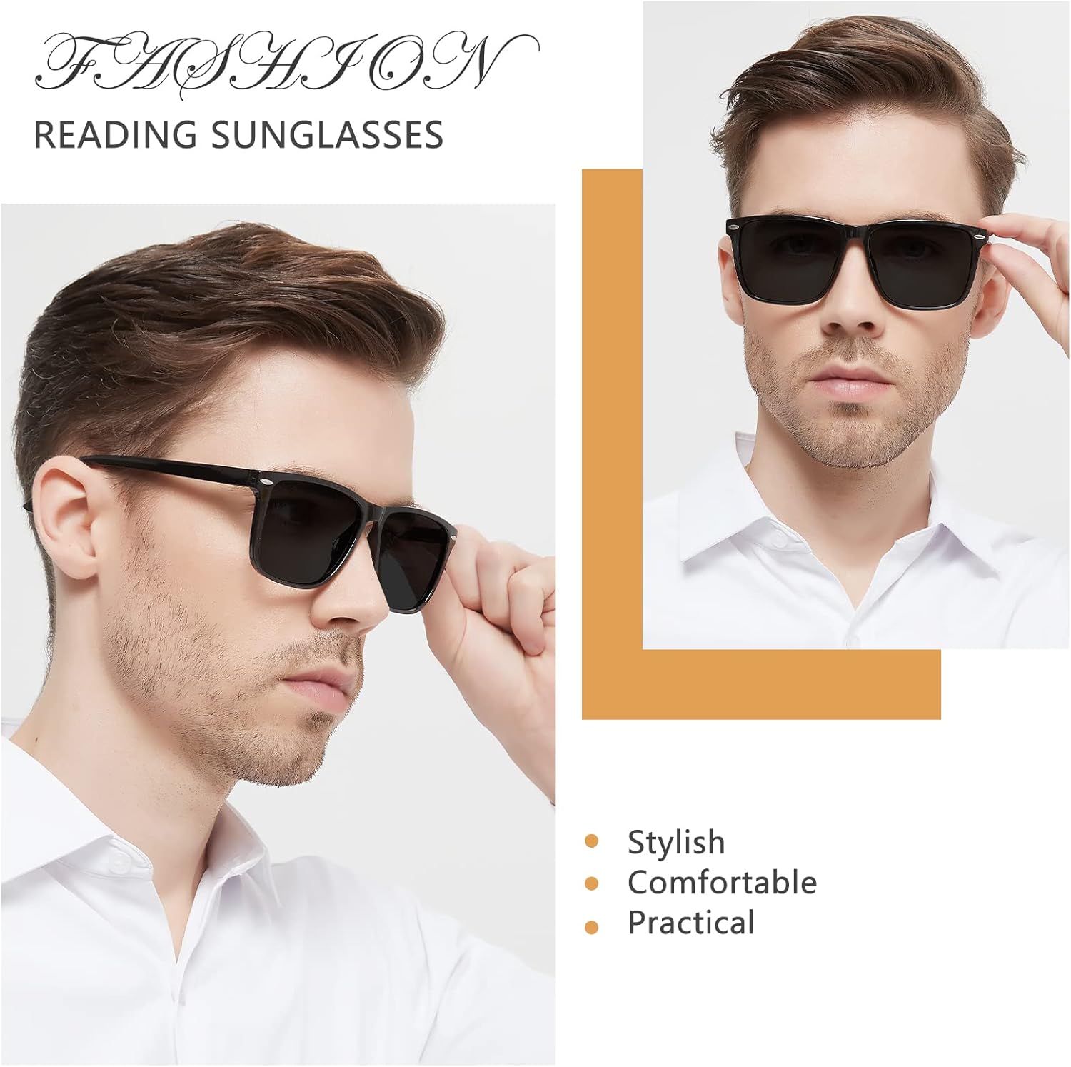 Large Reading Sunglasses for Men Sun Readers Glasses 1.75 Square Black Readers 100 125 150 175 200 225 250 275 300 350 400