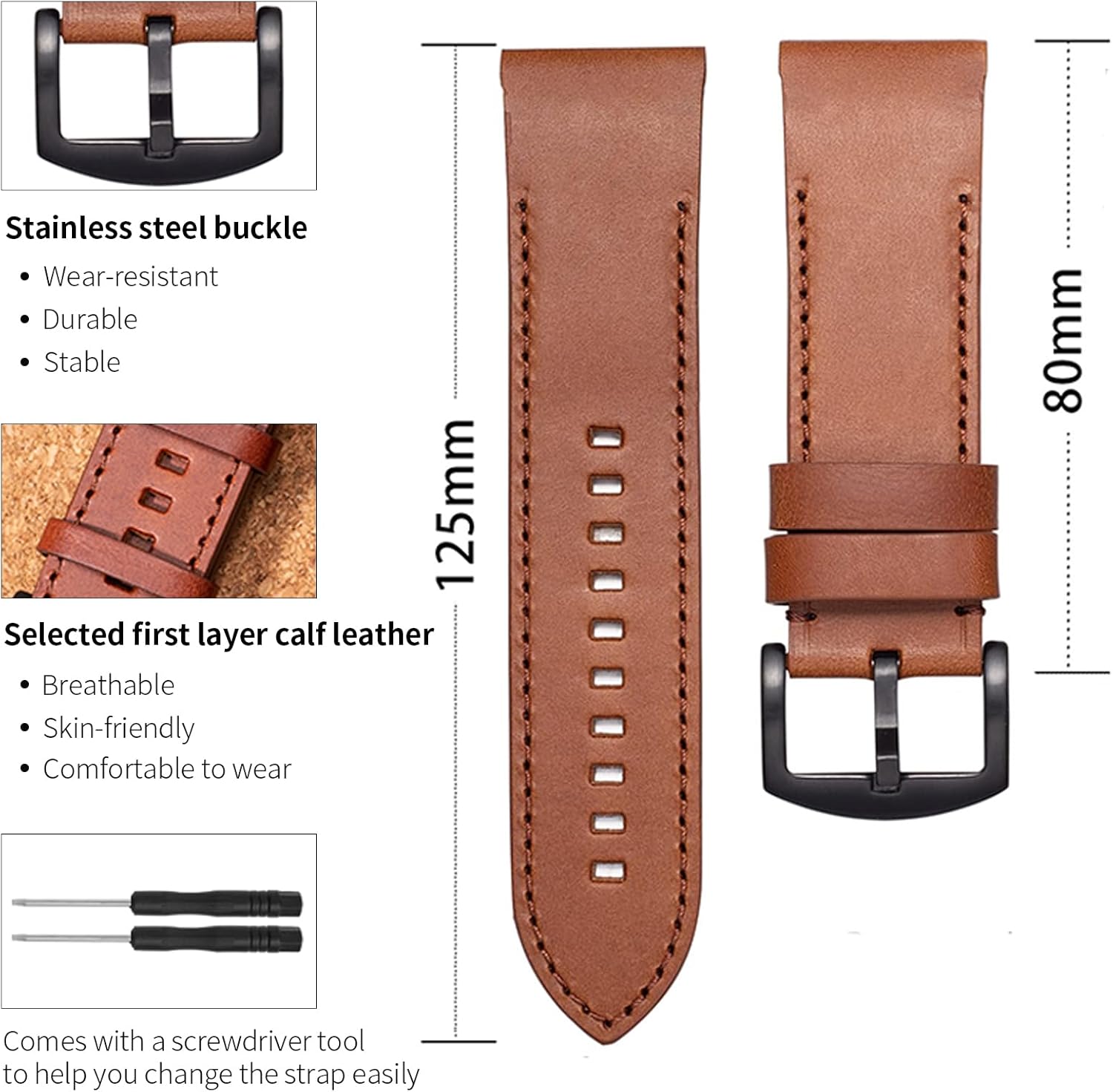 Quickfit Genuine Leather Watch Band for Garmin Fenix 8 51mm/7X/6X/5X/3, Tactix Delta, Enduro - 26mm Replacement Band - Image 4